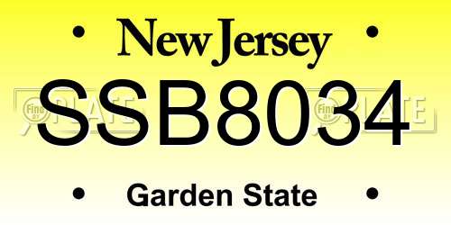 SSB8034 New Jersey License Plate