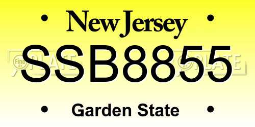 SSB8855 New Jersey License Plate