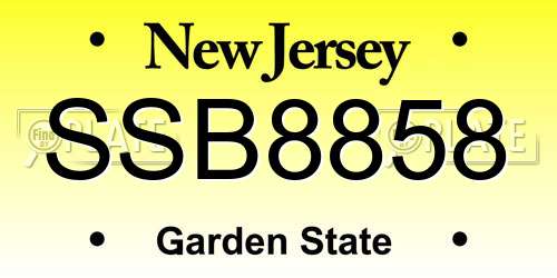 SSB8858 New Jersey License Plate