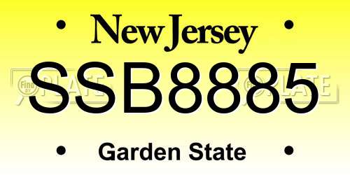 SSB8885 New Jersey License Plate