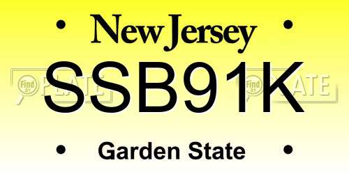 SSB91K New Jersey License Plate