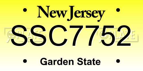 SSC7752 New Jersey License Plate