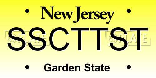 SSCTTST New Jersey License Plate