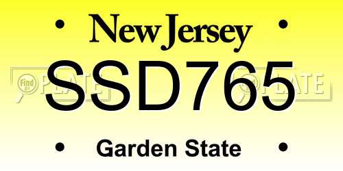 SSD765 New Jersey License Plate