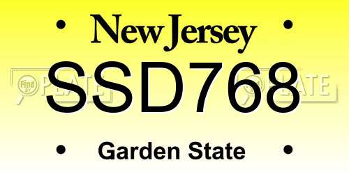 SSD768 New Jersey License Plate