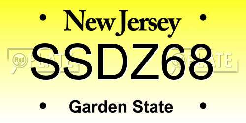 SSDZ68 New Jersey License Plate