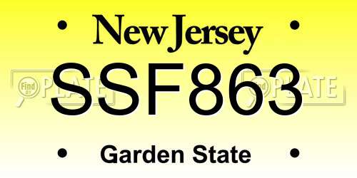 SSF863 New Jersey License Plate