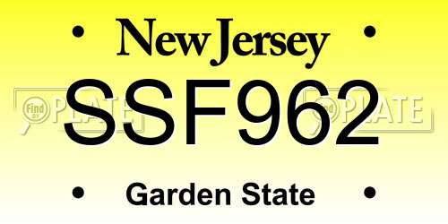 SSF962 New Jersey License Plate