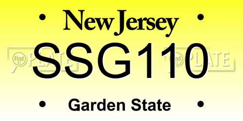 SSG110 New Jersey License Plate