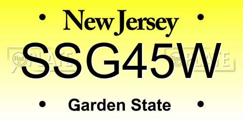 SSG45W New Jersey License Plate