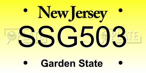 SSG503 New Jersey License Plate