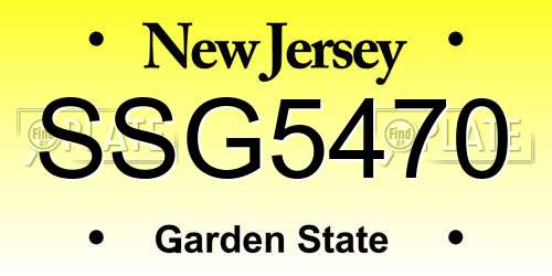 SSG5470 New Jersey License Plate