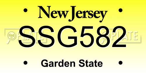 SSG582 New Jersey License Plate