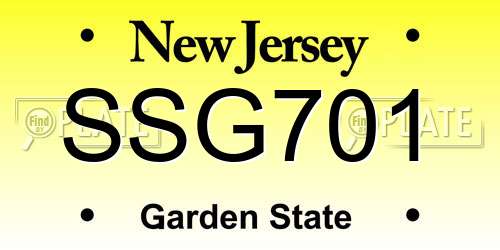 SSG701 New Jersey License Plate