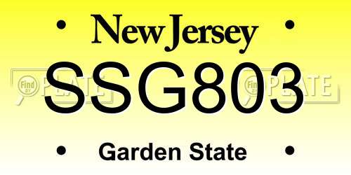 SSG803 New Jersey License Plate