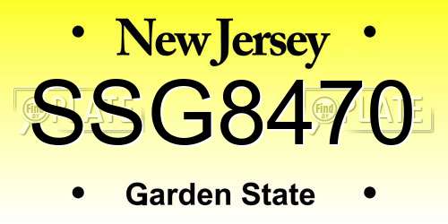 SSG8470 New Jersey License Plate