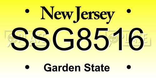 SSG8516 New Jersey License Plate