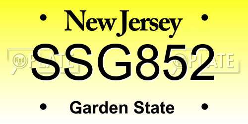 SSG852 New Jersey License Plate