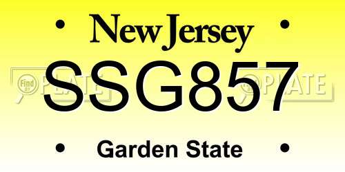 SSG857 New Jersey License Plate