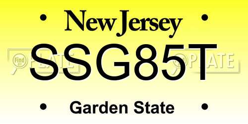 SSG85T New Jersey License Plate
