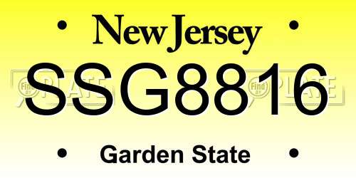 SSG8816 New Jersey License Plate