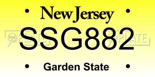 SSG882 New Jersey License Plate