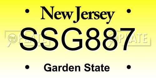 SSG887 New Jersey License Plate