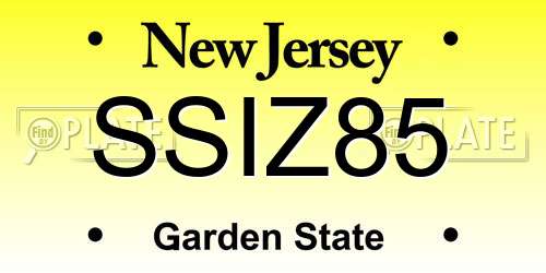 SSIZ85 New Jersey License Plate