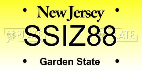 SSIZ88 New Jersey License Plate