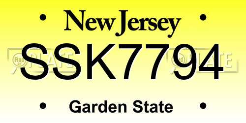 SSK7794 New Jersey License Plate