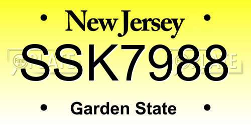 SSK7988 New Jersey License Plate