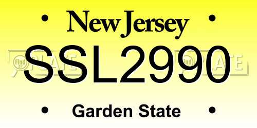 SSL2990 New Jersey License Plate