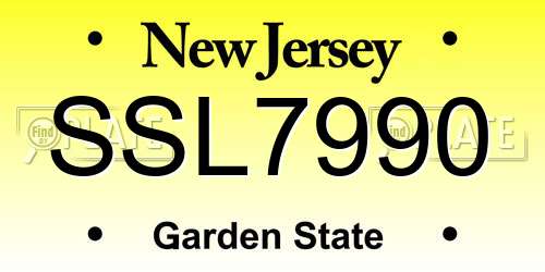 SSL7990 New Jersey License Plate