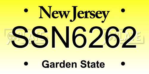 SSN6262 New Jersey License Plate