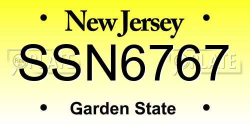SSN6767 New Jersey License Plate