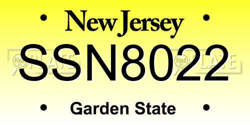 SSN8022 New Jersey License Plate