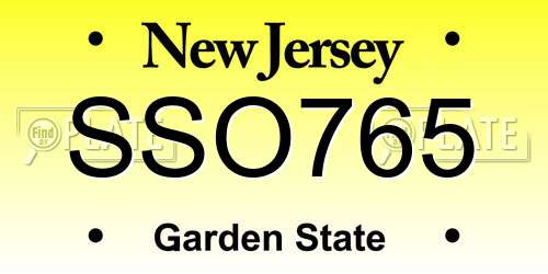 SSO765 New Jersey License Plate