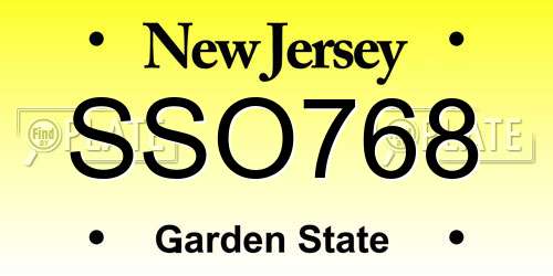 SSO768 New Jersey License Plate