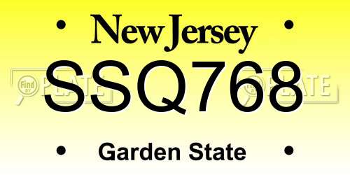 SSQ768 New Jersey License Plate