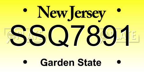 SSQ7891 New Jersey License Plate