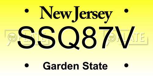 SSQ87V New Jersey License Plate