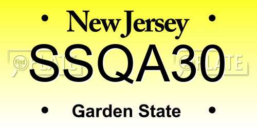 SSQA30 New Jersey License Plate