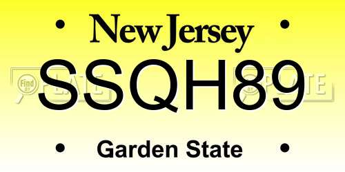 SSQH89 New Jersey License Plate