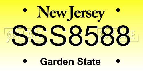 SSS8588 New Jersey License Plate