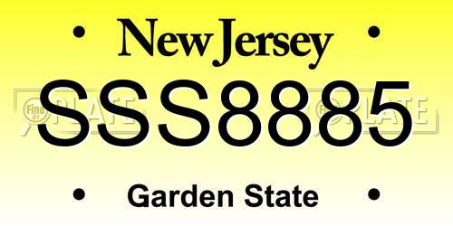 SSS8885 New Jersey License Plate