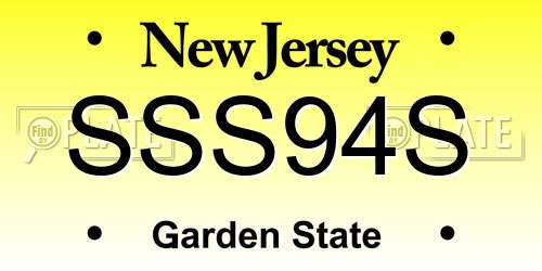 SSS94S New Jersey License Plate