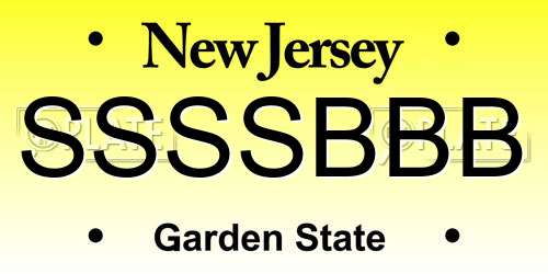 SSSSBBB New Jersey License Plate