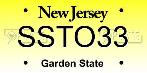 SSTO33 New Jersey License Plate
