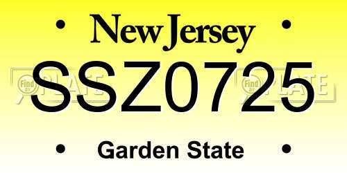SSZ0725 New Jersey License Plate