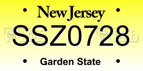 SSZ0728 New Jersey License Plate